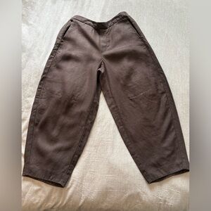 Madewell Petite Linen Cropped Barrel Pants Chocolate Brown